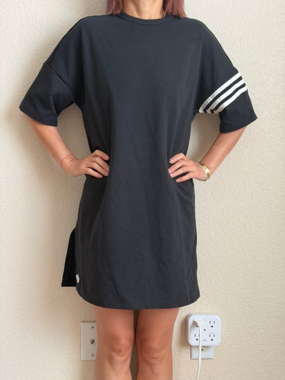 Adidas Originals Oversized T-Shirt Dress Black 3 Stripes XS